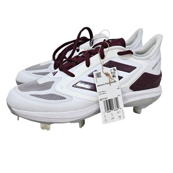 NEW adidas 7.5 Adizero Purehustle 3 Elite Sneaker Cleat Softball White Burgundy - Picture 1 of 7